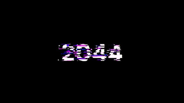 Renderización 3D de texto 2044 con efectos de pantalla de fallas tecnológicas