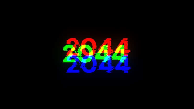 Foto renderización 3d de texto 2044 con efectos de pantalla de fallas tecnológicas
