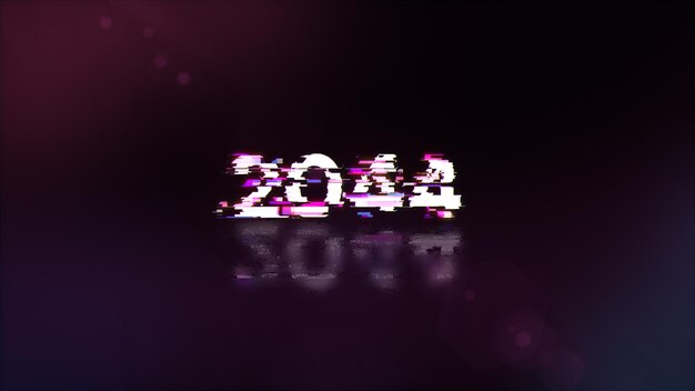 Renderización 3D de texto 2044 con efectos de pantalla de fallas tecnológicas