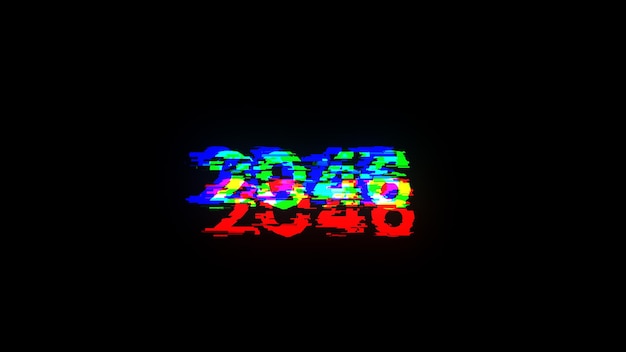 Renderización 3D de texto 2046 con efectos de pantalla de fallas tecnológicas