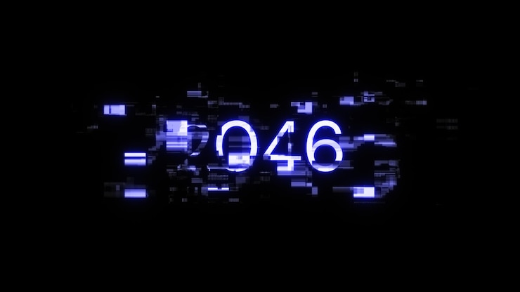 Foto renderización 3d de texto 2046 con efectos de pantalla de fallas tecnológicas