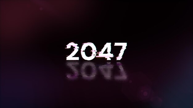 Renderización 3D de texto 2047 con efectos de pantalla de fallas tecnológicas