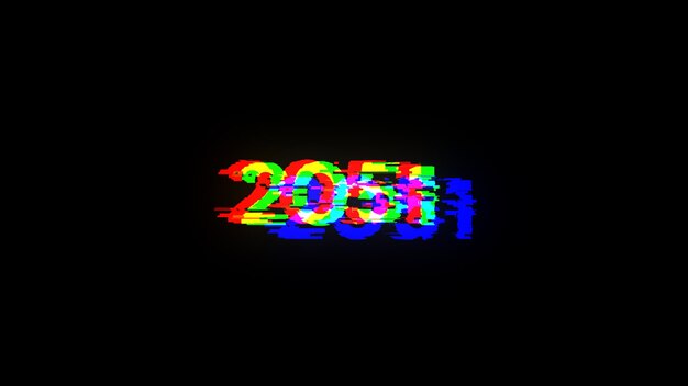 Renderización 3D de texto 2051 con efectos de pantalla de fallas tecnológicas