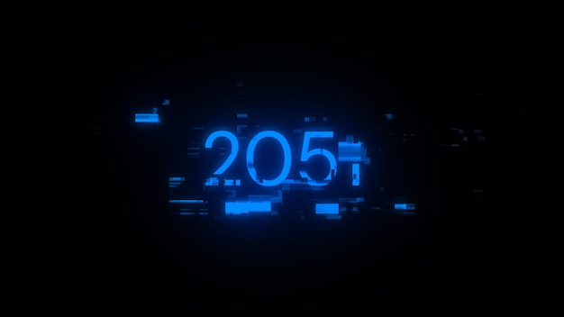 Renderización 3D de texto 2051 con efectos de pantalla de fallas tecnológicas