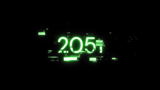 Renderización 3D de texto 2051 con efectos de pantalla de fallas tecnológicas