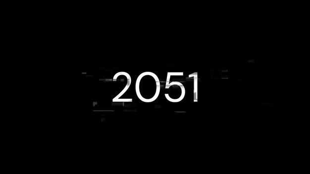 Renderización 3D de texto 2051 con efectos de pantalla de fallas tecnológicas