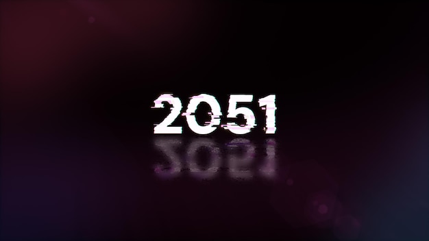 Renderización 3D de texto 2051 con efectos de pantalla de fallas tecnológicas