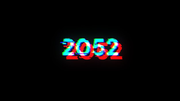 Renderización 3D de texto 2052 con efectos de pantalla de fallas tecnológicas