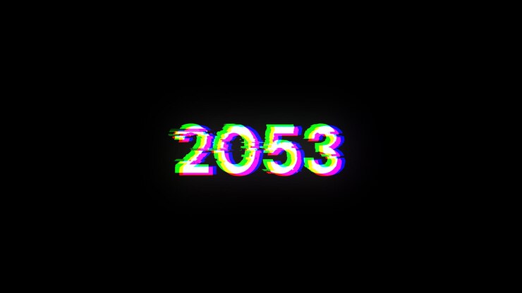 Foto renderización 3d de texto 2053 con efectos de pantalla de fallas tecnológicas