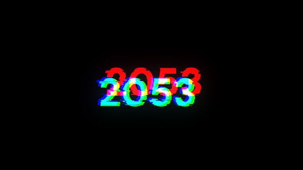 Renderización 3D de texto 2053 con efectos de pantalla de fallas tecnológicas