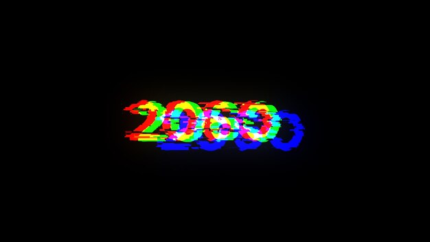 Renderización 3D de texto 2060 con efectos de pantalla de fallas tecnológicas