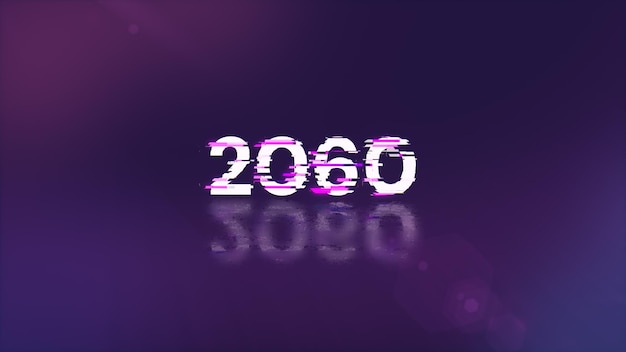 Renderización 3D de texto 2060 con efectos de pantalla de fallas tecnológicas