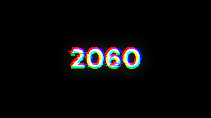 Foto renderización 3d de texto 2060 con efectos de pantalla de fallas tecnológicas