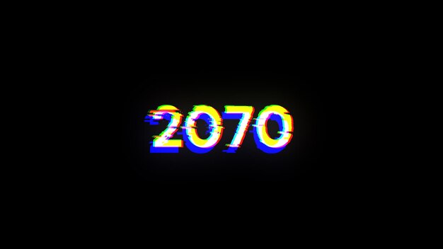 Renderización 3D de texto 2070 con efectos de pantalla de fallas tecnológicas