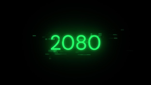 Renderización 3D de texto 2080 con efectos de pantalla de fallas tecnológicas