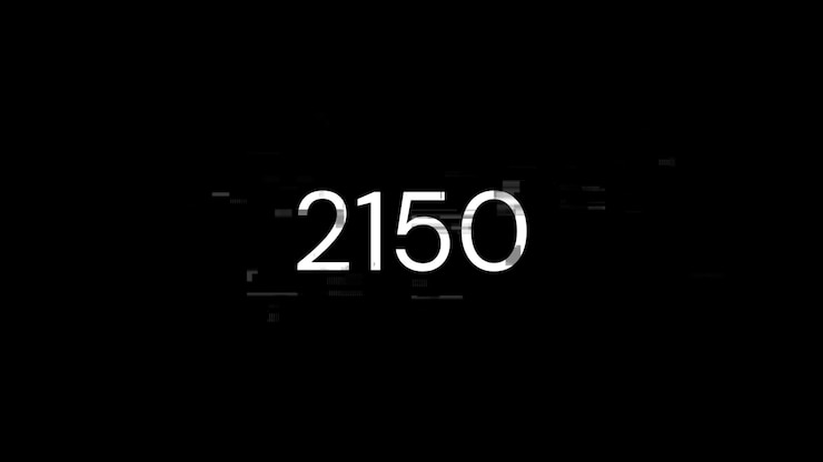 Foto renderización 3d de texto 2150 con efectos de pantalla de fallas tecnológicas