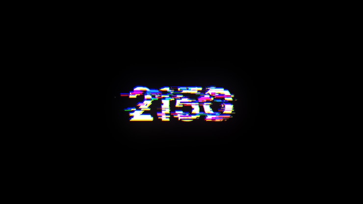 Foto renderización 3d de texto 2150 con efectos de pantalla de fallas tecnológicas