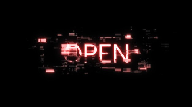 Renderización 3D de texto abierto con efectos de pantalla de fallas tecnológicas