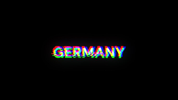 Foto renderización 3d del texto de alemania con efectos de pantalla de fallas tecnológicas