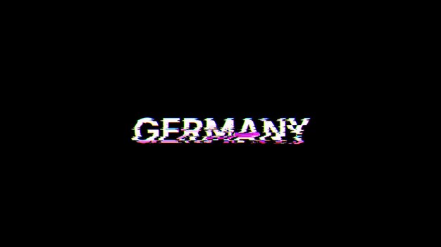 Renderización 3D del texto de Alemania con efectos de pantalla de fallas tecnológicas