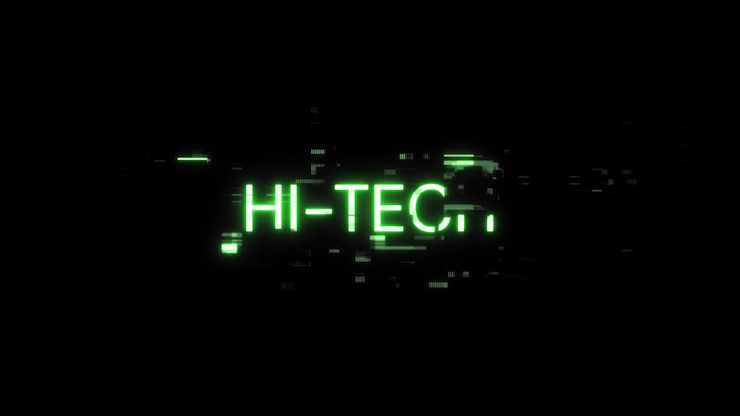 Foto renderización 3d de texto de alta tecnología con efectos de pantalla de fallas tecnológicas