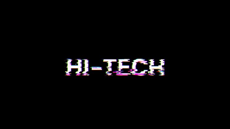 Foto renderización 3d de texto de alta tecnología con efectos de pantalla de fallas tecnológicas