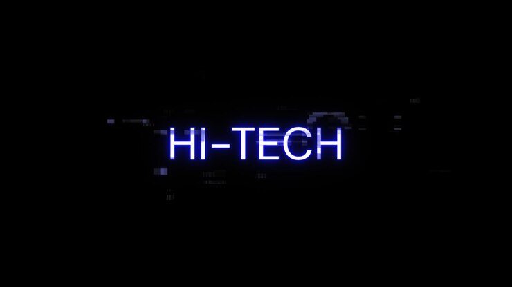 Foto renderización 3d de texto de alta tecnología con efectos de pantalla de fallas tecnológicas
