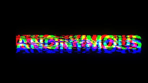 Renderización 3D de texto anónimo con efectos de pantalla de fallas tecnológicas