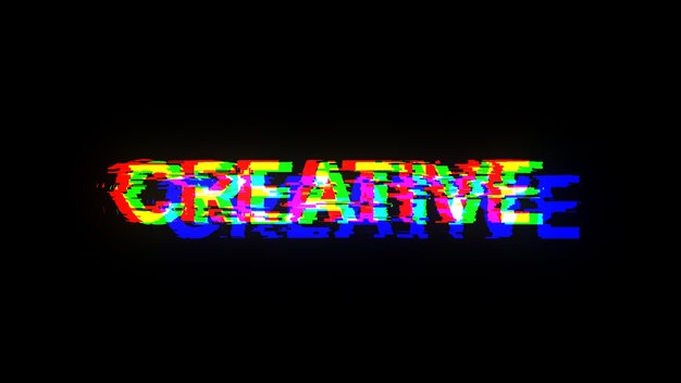 Renderización 3D de texto creativo con efectos de pantalla de fallas tecnológicas