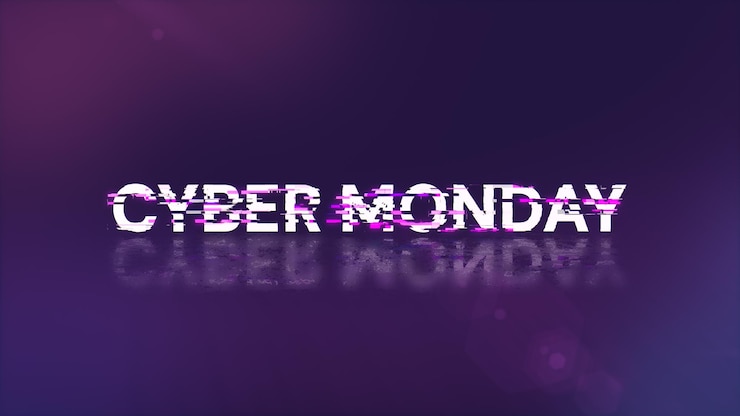 Foto renderización en 3d del texto de cyber monday con efectos de pantalla de fallas tecnológicas