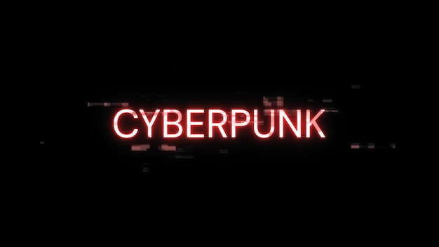 Renderización 3D de texto Cyberpunk con efectos de pantalla de fallas tecnológicas