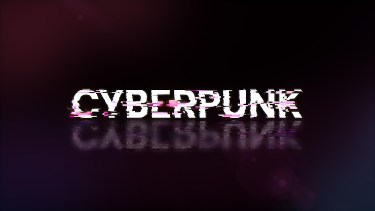 Foto renderización 3d de texto cyberpunk con efectos de pantalla de fallas tecnológicas