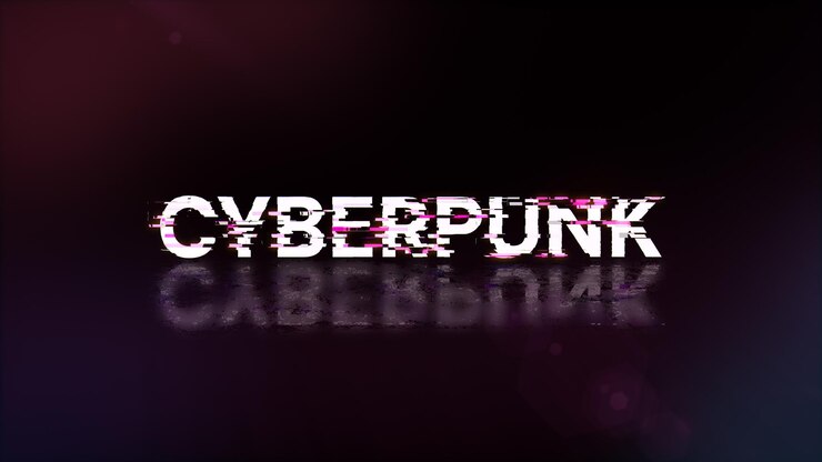 Foto renderización 3d de texto cyberpunk con efectos de pantalla de fallas tecnológicas