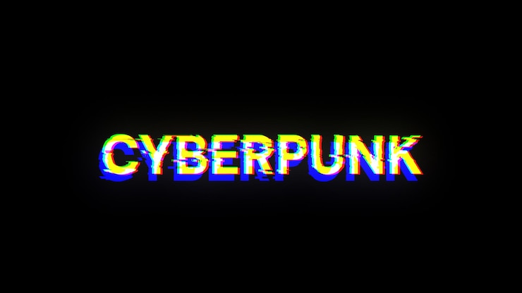 Foto renderización 3d de texto cyberpunk con efectos de pantalla de fallas tecnológicas