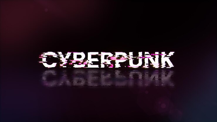 Foto renderización 3d de texto cyberpunk con efectos de pantalla de fallas tecnológicas