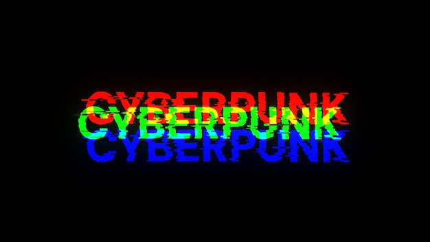 Renderización 3D de texto Cyberpunk con efectos de pantalla de fallas tecnológicas