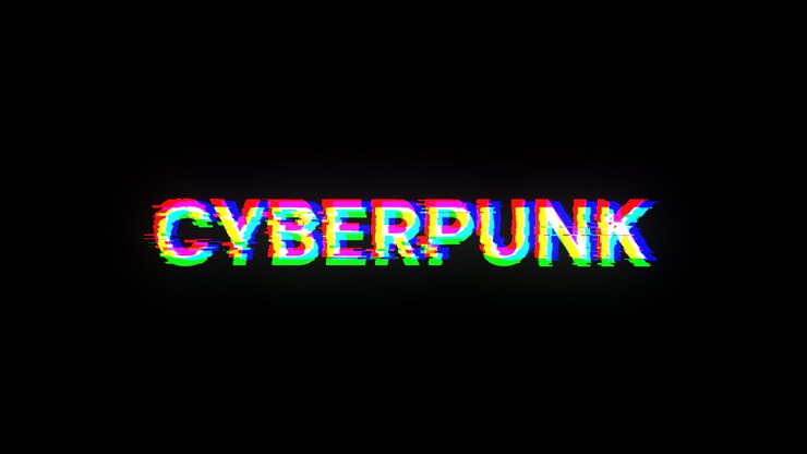 Foto renderización 3d de texto cyberpunk con efectos de pantalla de fallas tecnológicas