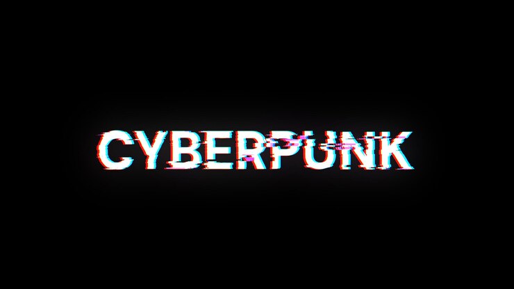 Foto renderización 3d de texto cyberpunk con efectos de pantalla de fallas tecnológicas