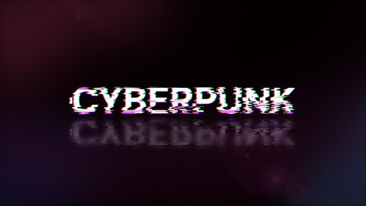 Foto renderización 3d de texto cyberpunk con efectos de pantalla de fallas tecnológicas
