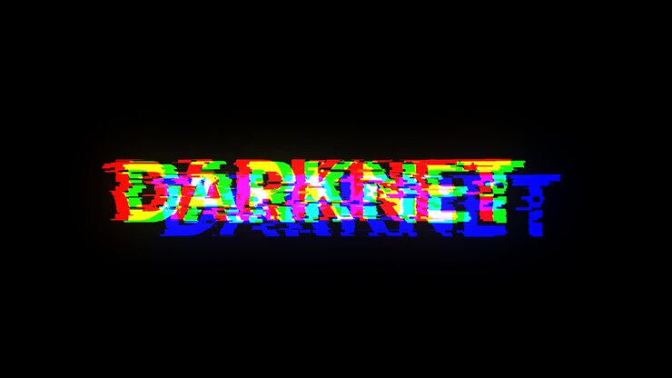 Foto renderización 3d de texto de darknet con efectos de pantalla de fallas tecnológicas