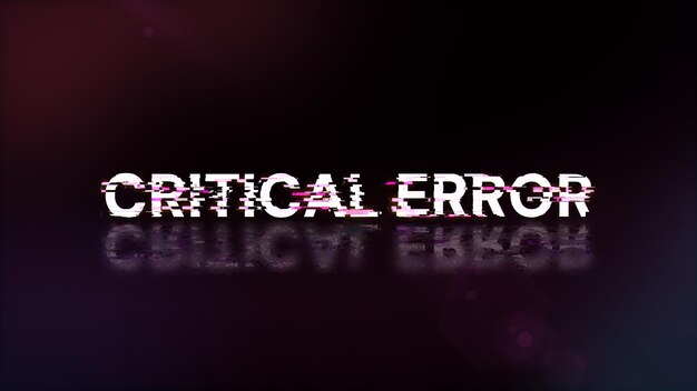 Renderización 3D de texto de error crítico con efectos de pantalla de fallas tecnológicas