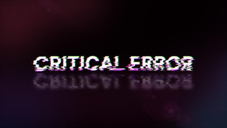 Foto renderización 3d de texto de error crítico con efectos de pantalla de fallas tecnológicas