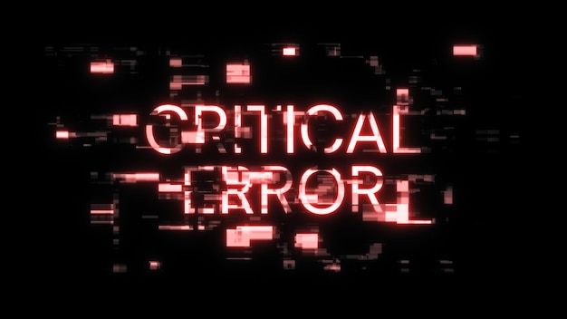 Renderización 3D de texto de error crítico con efectos de pantalla de fallas tecnológicas