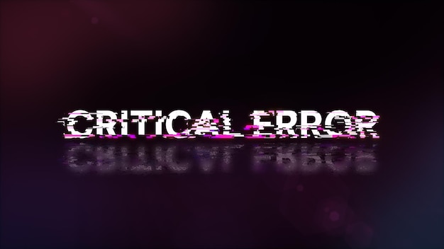 Renderización 3D de texto de error crítico con efectos de pantalla de fallas tecnológicas
