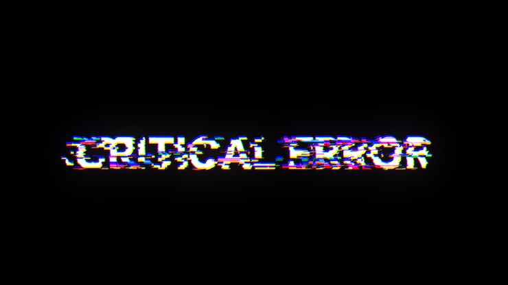 Foto renderización 3d de texto de error crítico con efectos de pantalla de fallas tecnológicas
