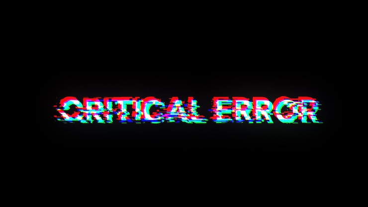 Foto renderización 3d de texto de error crítico con efectos de pantalla de fallas tecnológicas