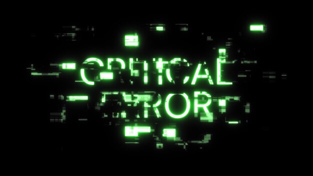 Renderización 3D de texto de error crítico con efectos de pantalla de fallas tecnológicas
