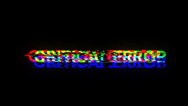 Renderización 3D de texto de error crítico con efectos de pantalla de fallas tecnológicas
