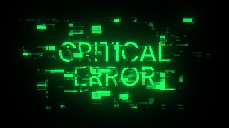 Foto renderización 3d de texto de error crítico con efectos de pantalla de fallas tecnológicas