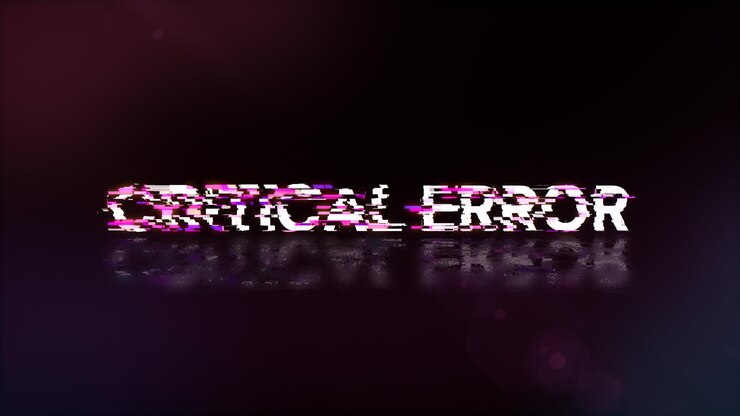 Foto renderización 3d de texto de error crítico con efectos de pantalla de fallas tecnológicas